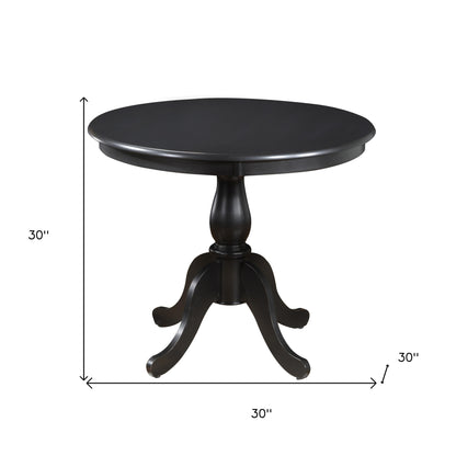 36" Antique Black Round Turned Pedestal Base Wood Dining Table