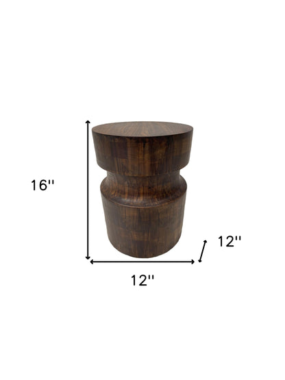16" Brown Solid Wood Drum End Table