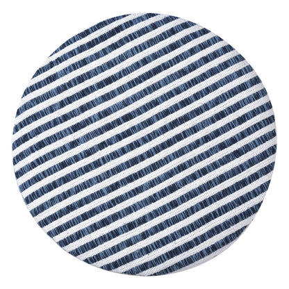 16" Blue And White Cotton And Natural Round Striped Ottoman