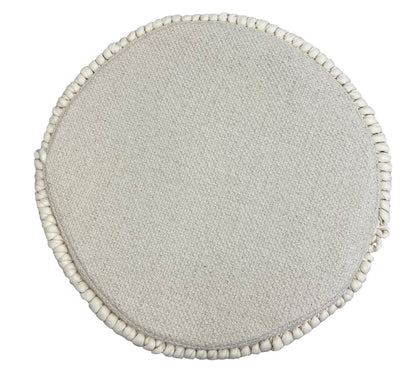 16" Beige Cotton And Natural Round Ottoman