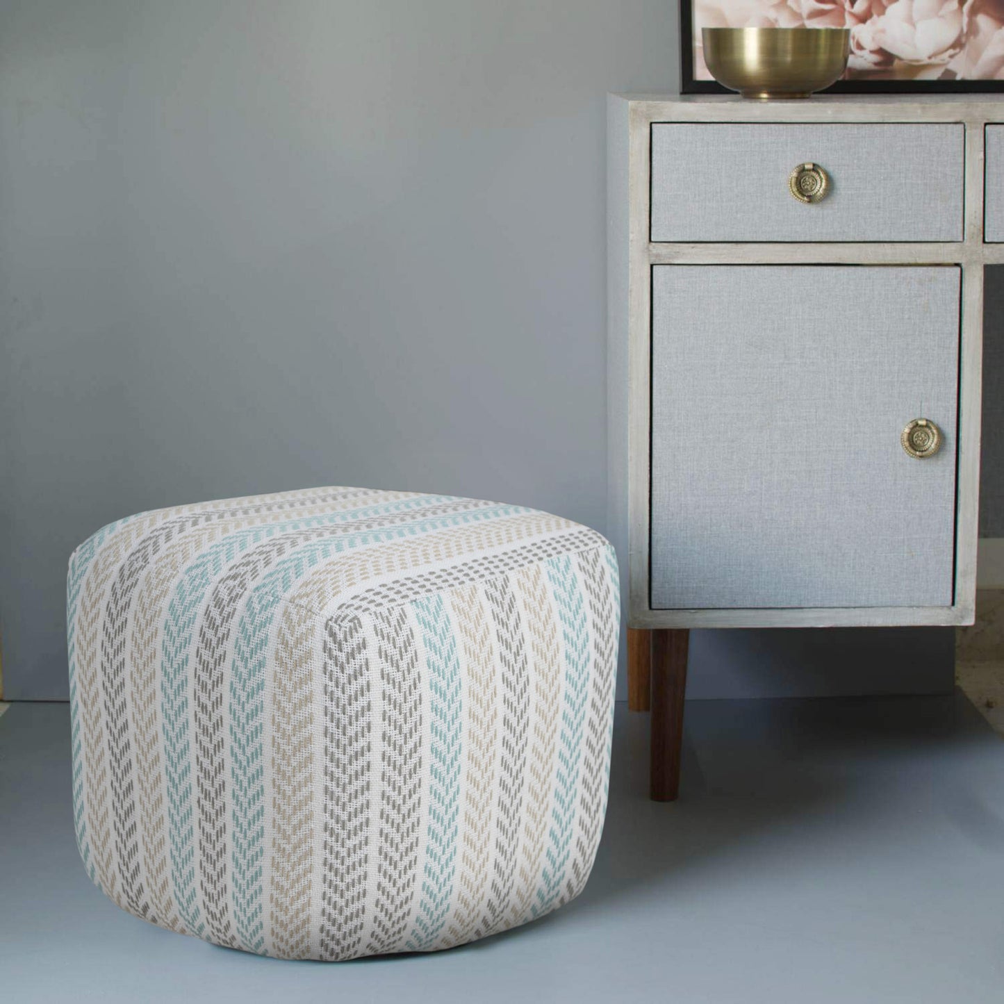 18" Gray 100% Cotton Ottoman