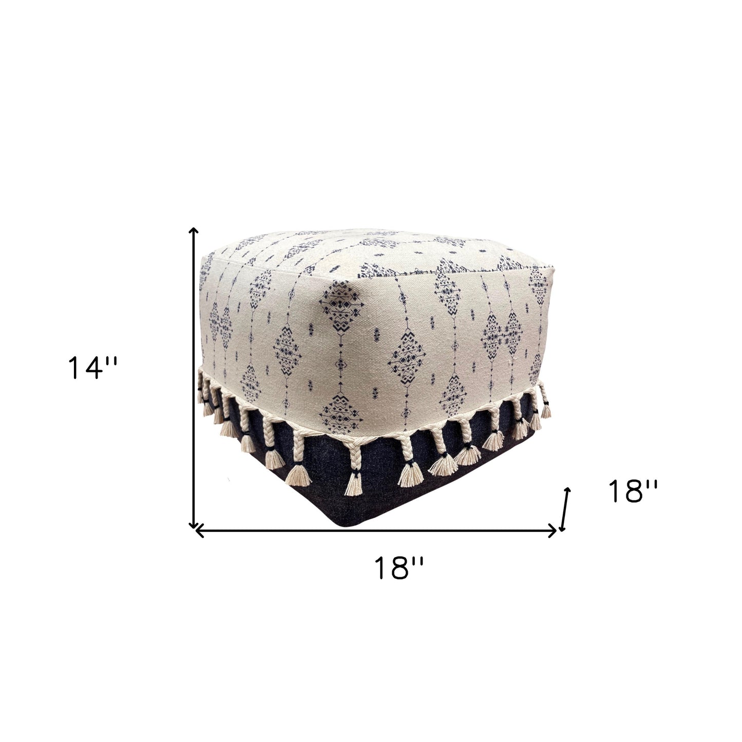 18" Blue 100% Cotton Ottoman