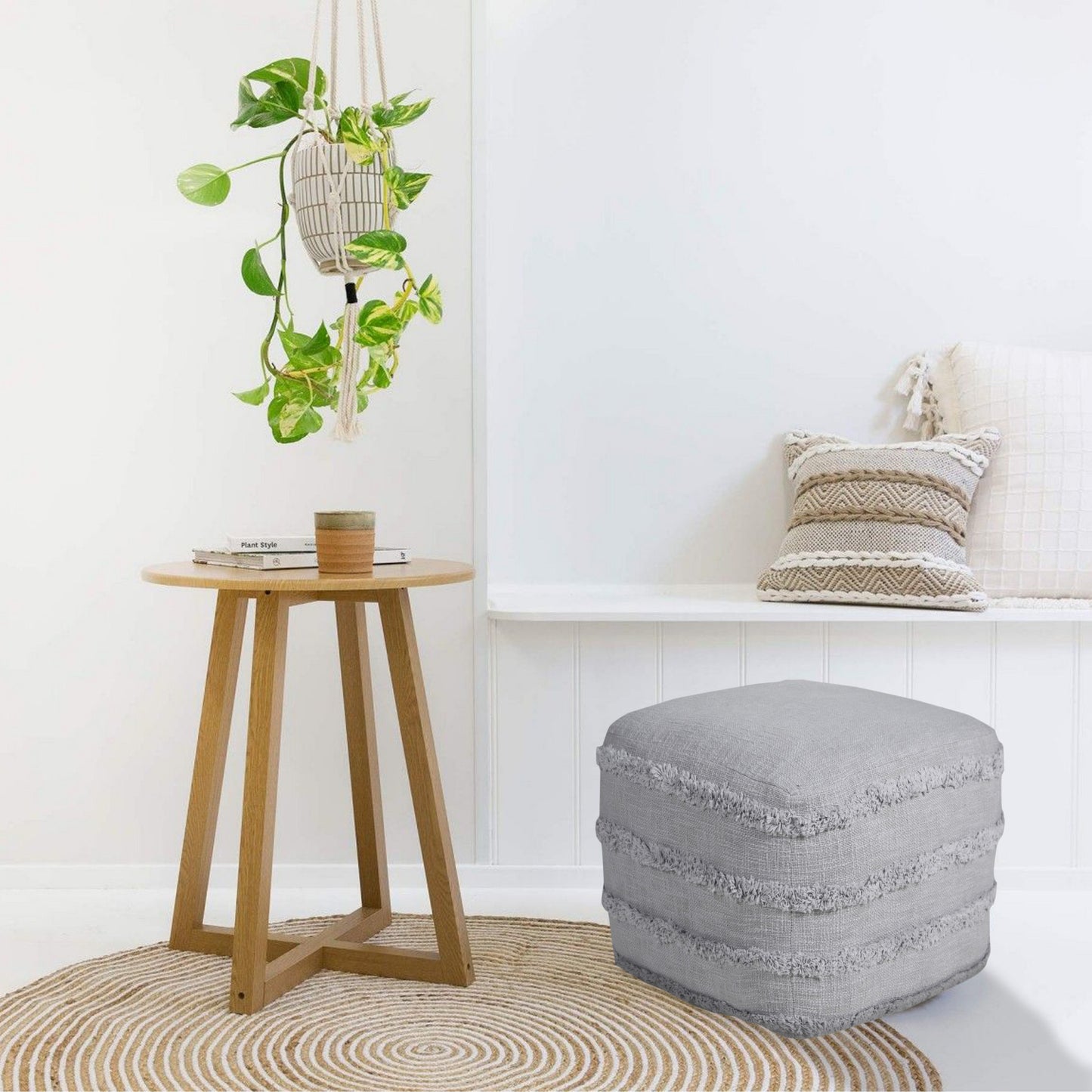 18" Cream 100% Cotton Ottoman