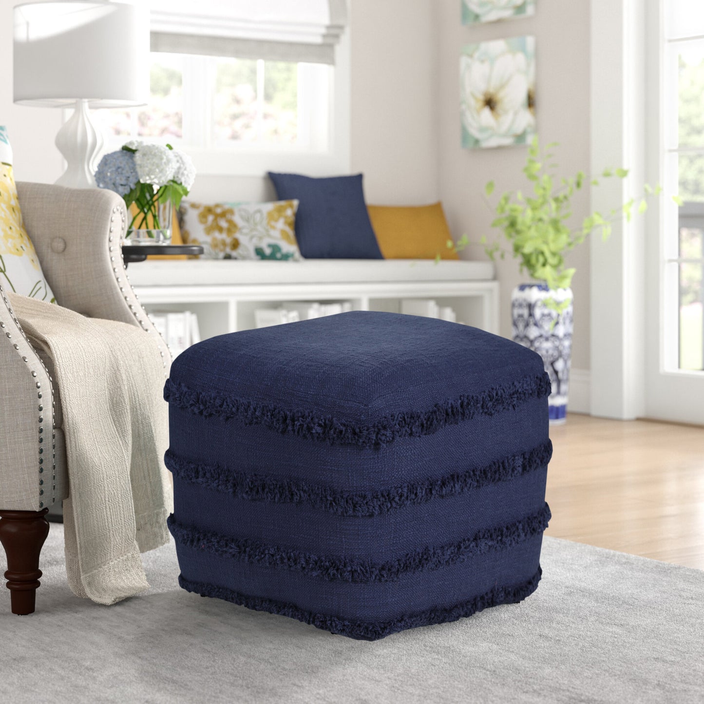 18" Cream 100% Cotton Ottoman