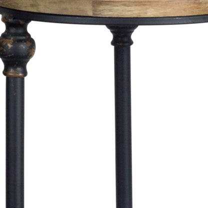 Set Of Two 12" Black And Brown Solid Wood Round End Tables