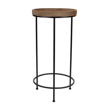 Set Of Three 14" Black And Brown Solid Wood Round End Tables