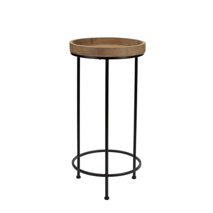 Set Of Three 14" Black And Brown Solid Wood Round End Tables