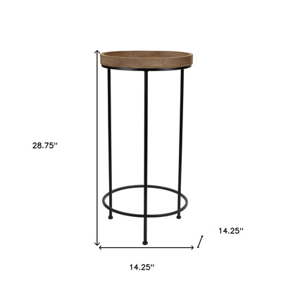 Set Of Three 14" Black And Brown Solid Wood Round End Tables