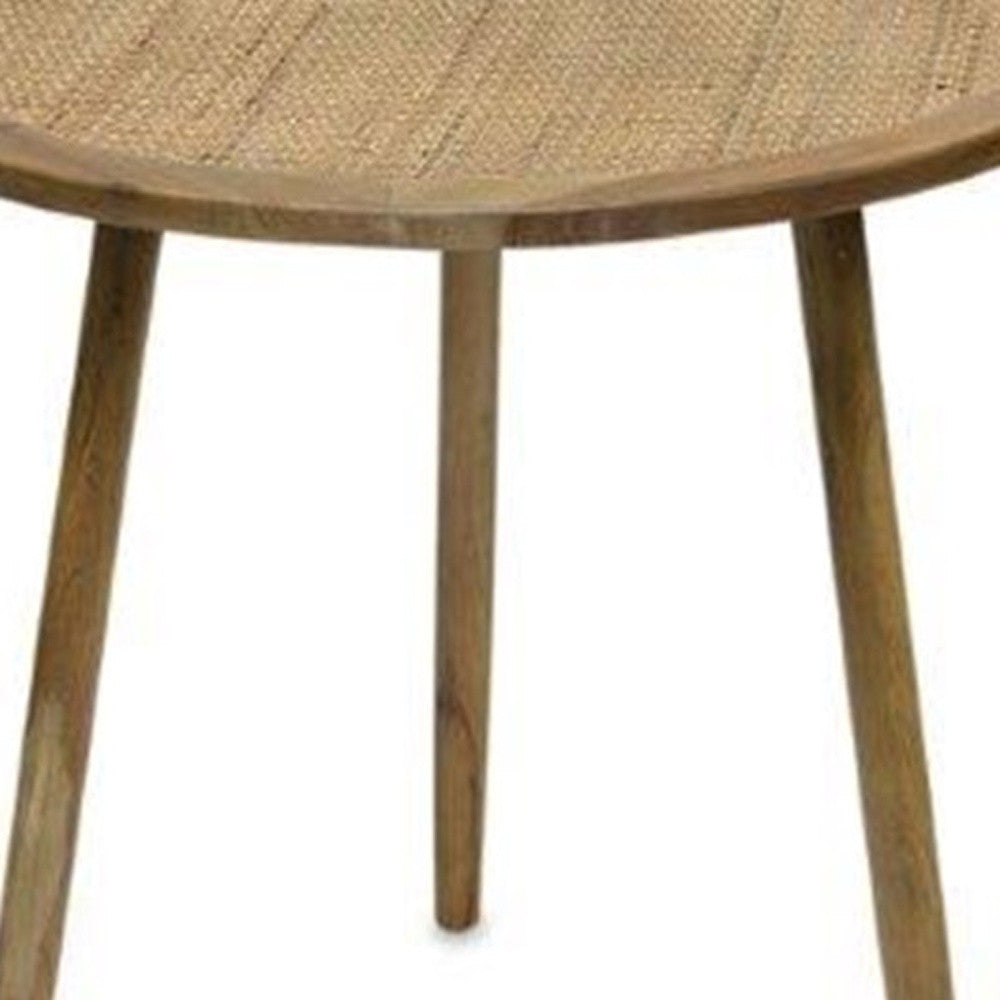 Set Of Three 23" Brown Rattan Round End Tables