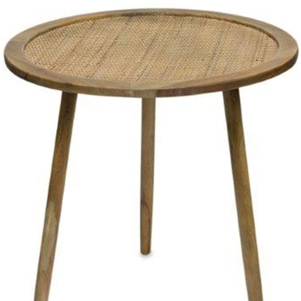 Set Of Three 23" Brown Rattan Round End Tables