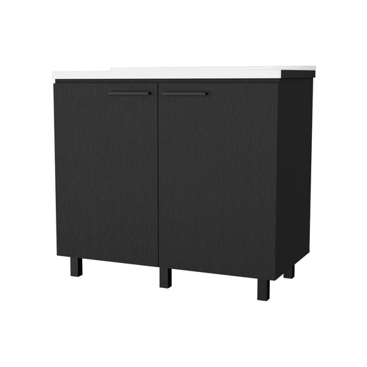 39" Black And Silver Accent Cabinet With One Shelf