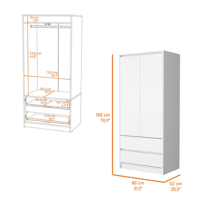 32" White Accent Cabinet Soft Close With Multiple Shelves And Two Drawers