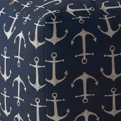 17" Blue And Gray Twill Anchor Pouf Ottoman