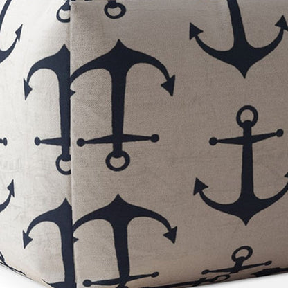 17" Blue And Gray Canvas Anchor Pouf Ottoman