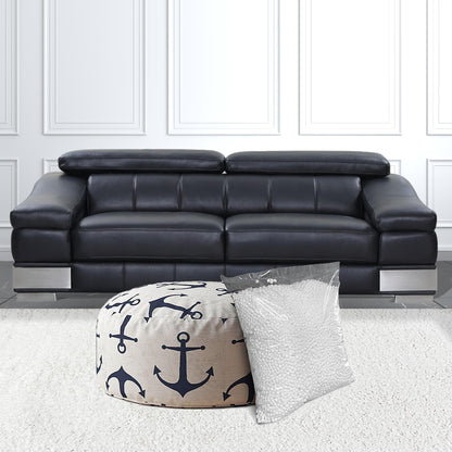 24" Blue And Gray Canvas Round Anchor Pouf Ottoman
