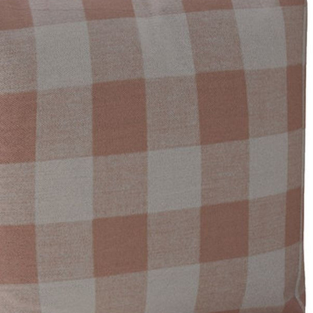 17" Pink And White Cotton Gingham Pouf Ottoman