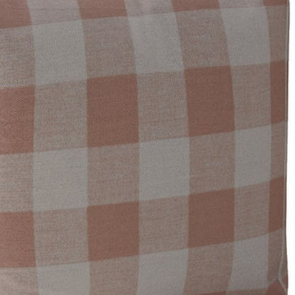 17" Pink And White Cotton Gingham Pouf Ottoman