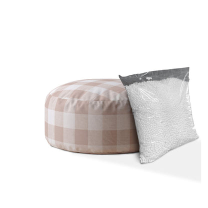24" Pink And White Cotton Round Gingham Pouf Ottoman