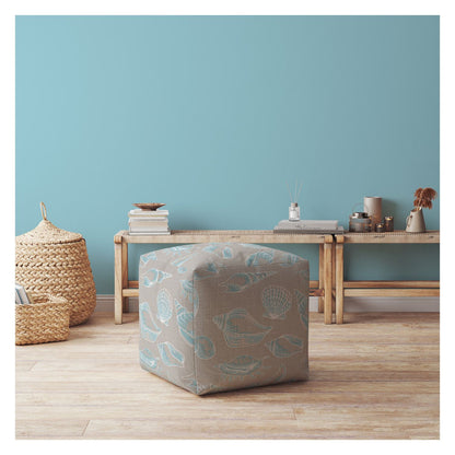 17" Blue Canvas Animal Print Pouf Ottoman
