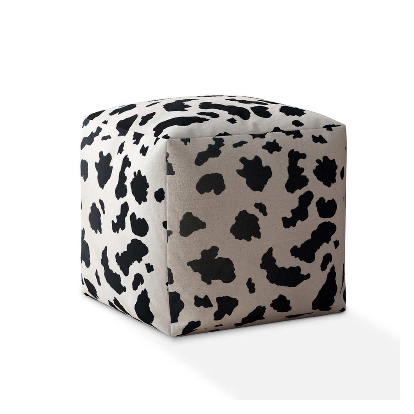 17" Black And White Twill Animal Print Pouf Ottoman