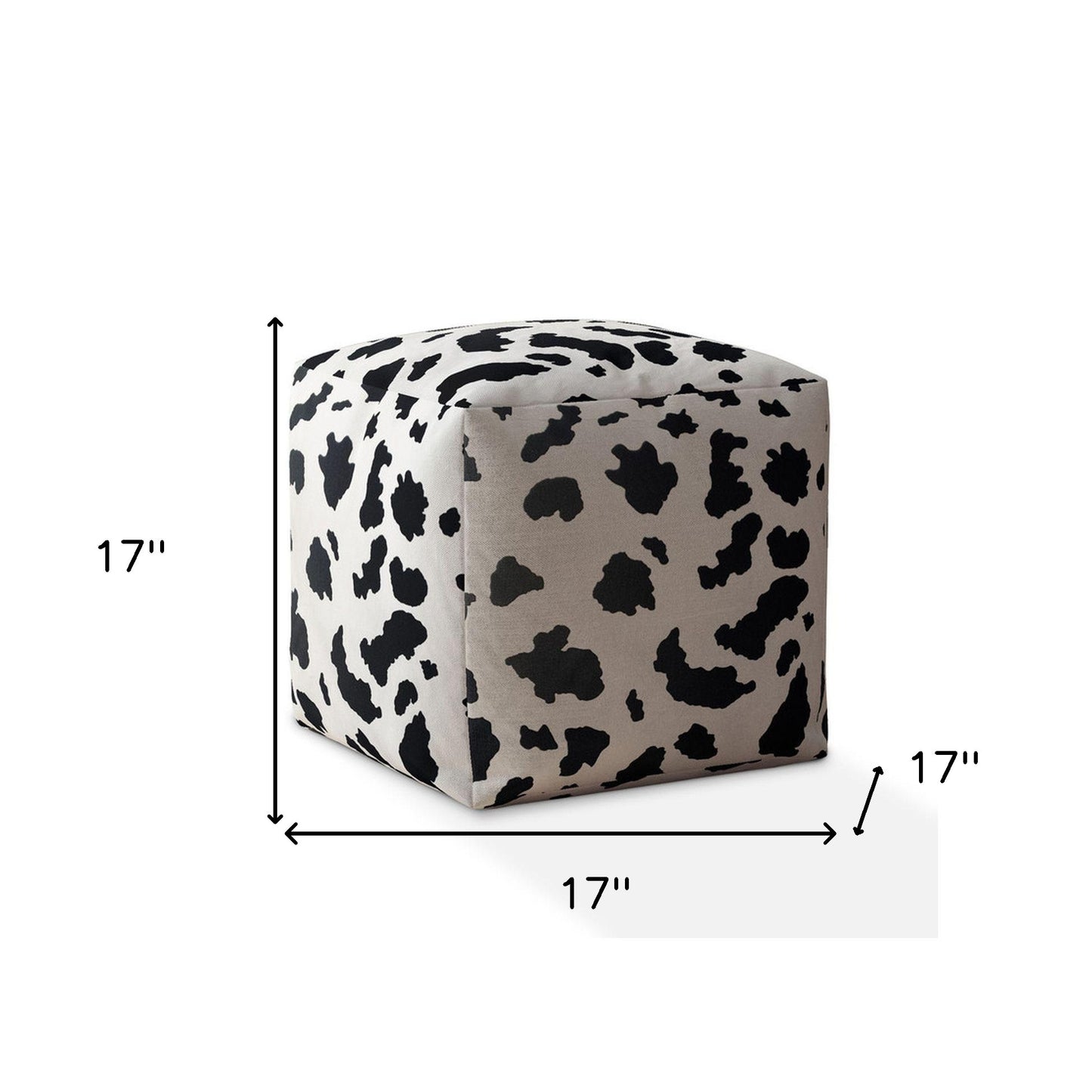 17" Black And White Twill Animal Print Pouf Ottoman