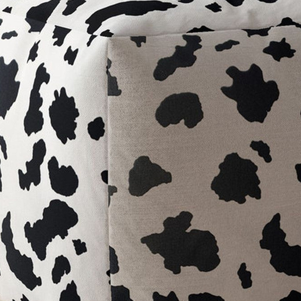 17" Black And White Twill Animal Print Pouf Ottoman