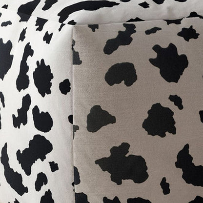 17" Black And White Twill Animal Print Pouf Ottoman