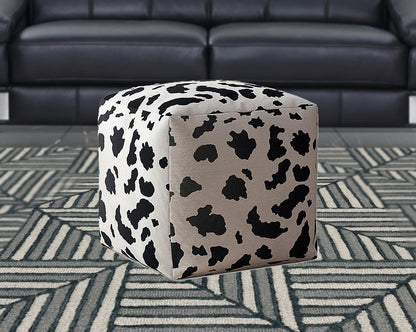 17" Black And White Twill Animal Print Pouf Ottoman
