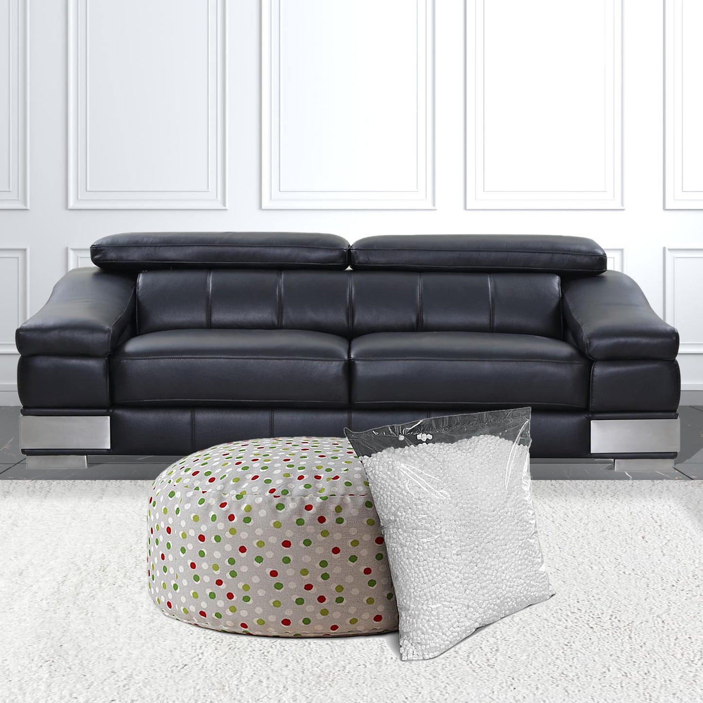 24" Green Cotton Round Polka Dots Pouf Ottoman