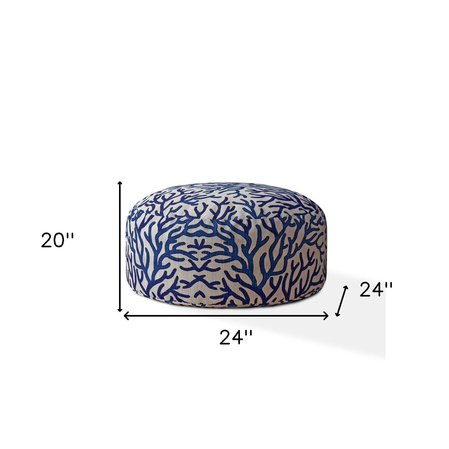 24" Blue Canvas Round Abstract Pouf Ottoman