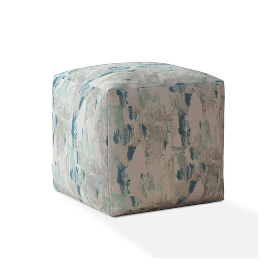 17" Blue And Gray Canvas Abstract Pouf Cover