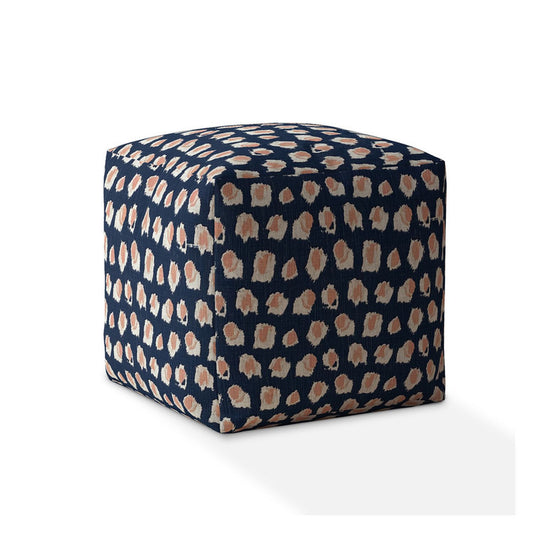 17" Blue Canvas Abstract Pouf Cover