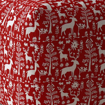 17" Red And White Cotton Stag Pouf Cover