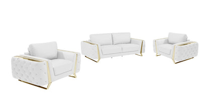 Three Piece Indoor White Italian Leather Six Person Seating Set