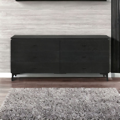63" Black Six Drawer Double Dresser