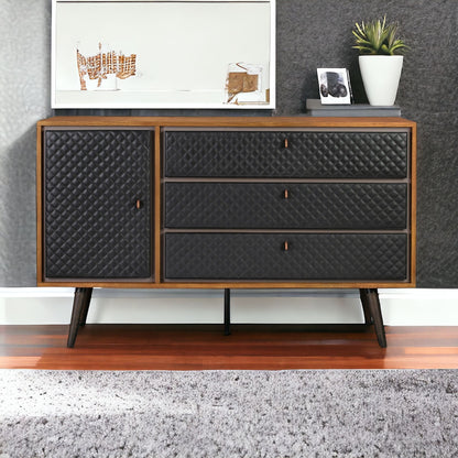 63" Brown and Black Solid Wood Three Drawer Double Dresser