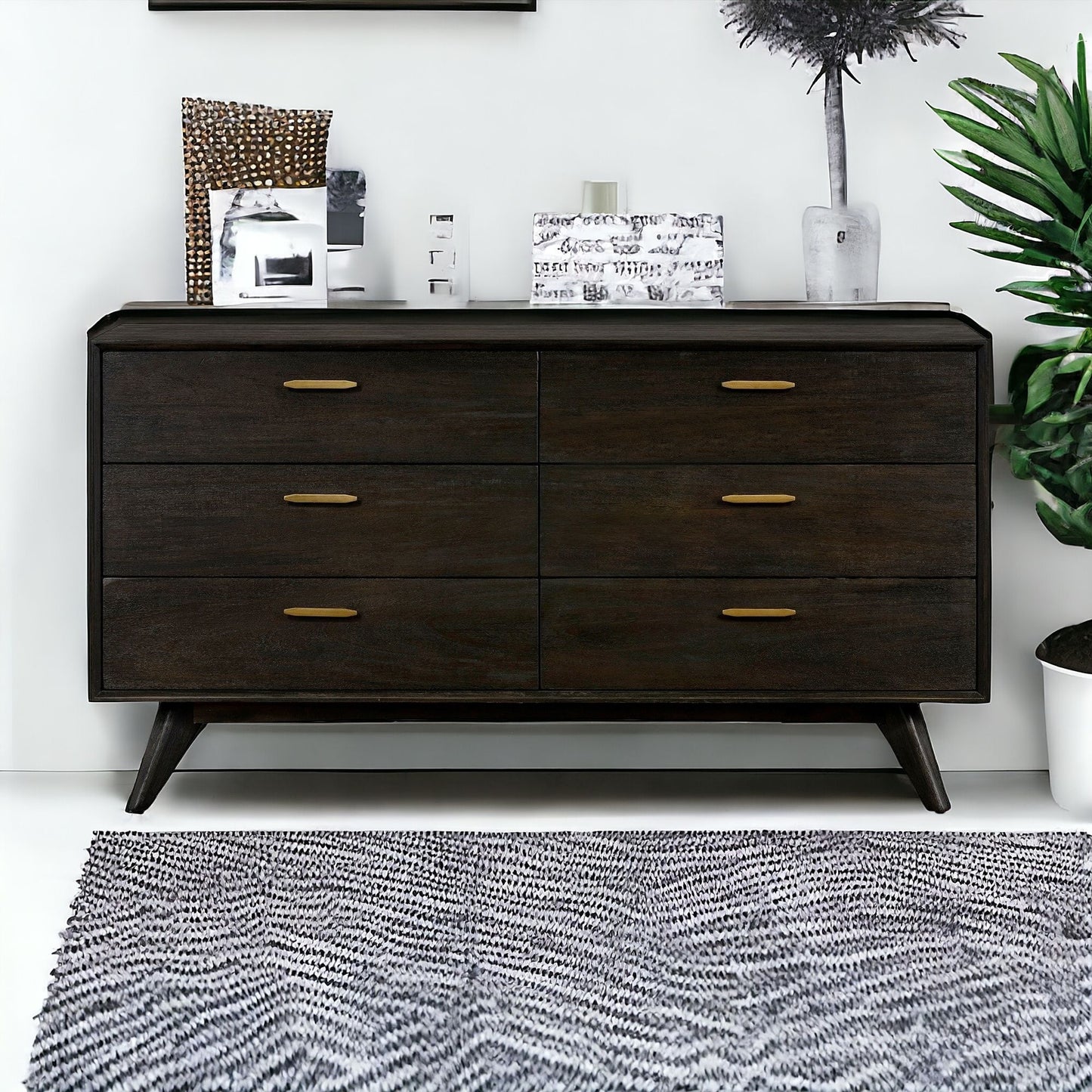 63" Brown Solid Wood Six Drawer Dresser