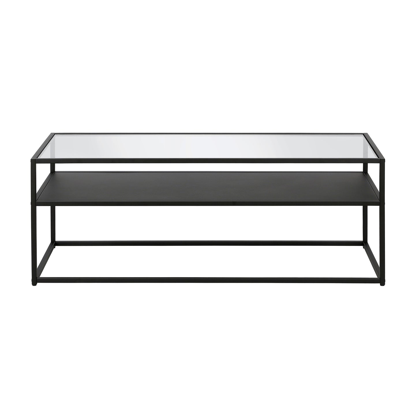 46" Black Glass And Steel Coffee Table With Shelf