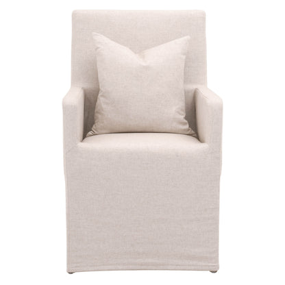 Wheat And Gray Slipcovered Upholstered Linen Arm chair