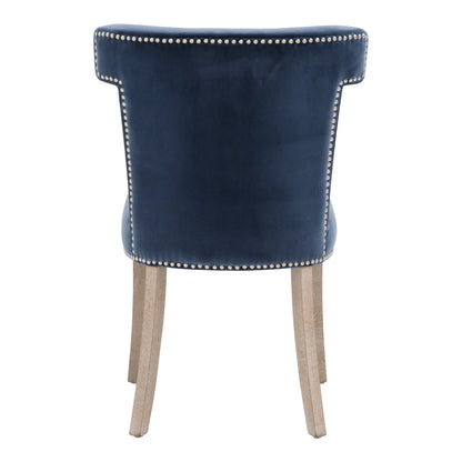 Denim Blue And Brown Upholstered Velvet Side chair