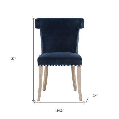 Denim Blue And Brown Upholstered Velvet Side chair