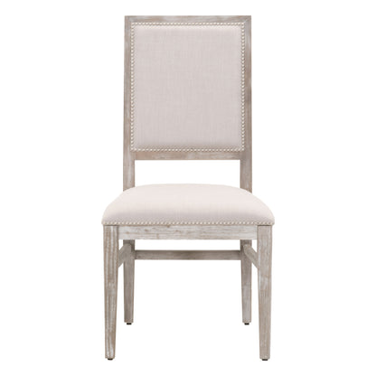 Set Of Two Light Gray Upholstered Linen Side Chairs