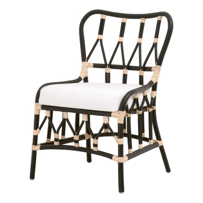 Set Of Two White And Black Upholstered Polyester Bentwood Back Side Chairs