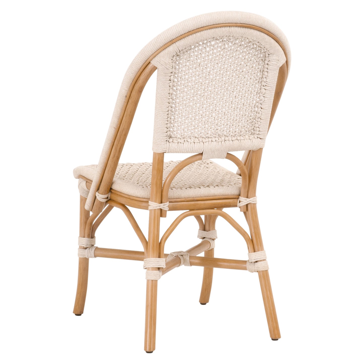 Set Of Two White And Brown Fabric Rattan Bentwood Back Side Chairs