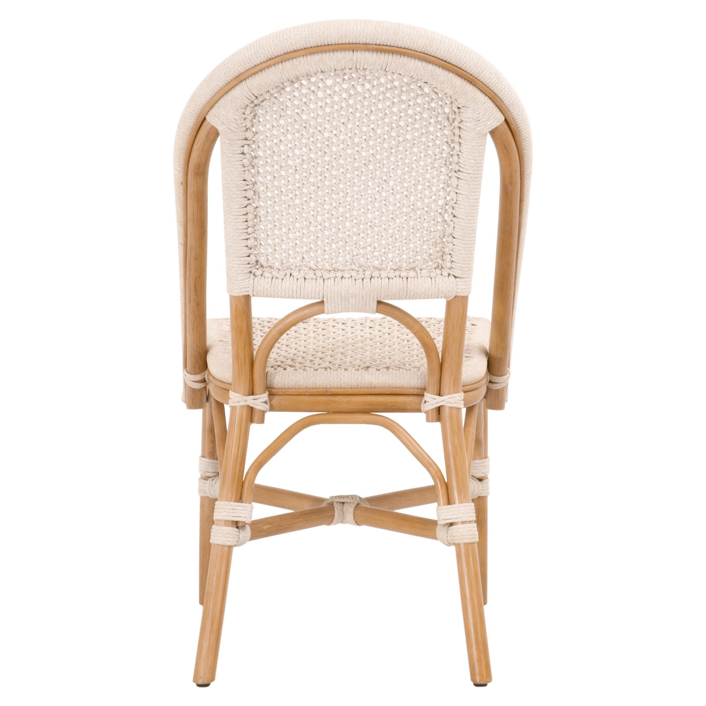 Set Of Two White And Brown Fabric Rattan Bentwood Back Side Chairs