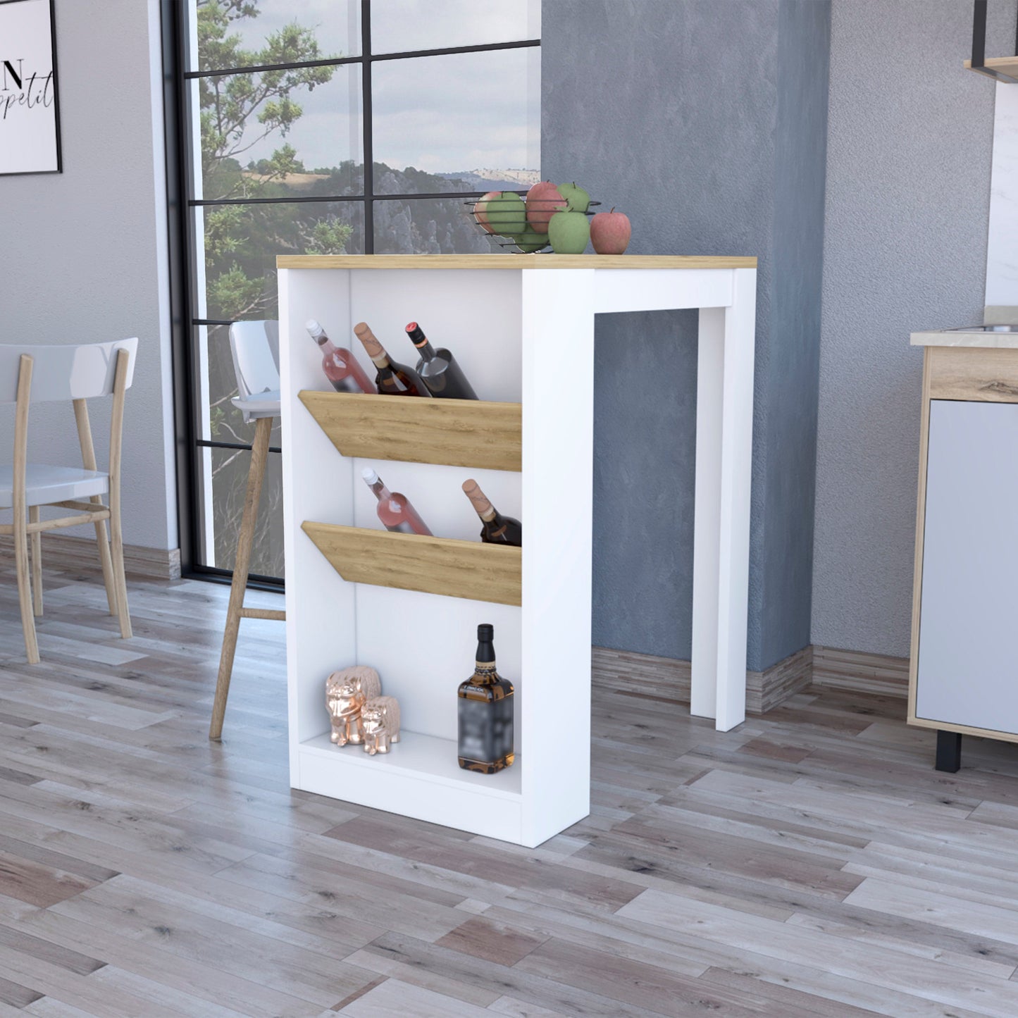 White And Natural 36" Kitchen Island With Storage