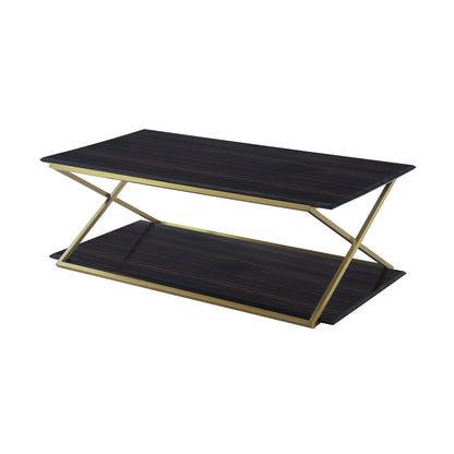 51" Dark Brown And Gold Metal Coffee Table With Shelf