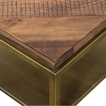 46" Brown And Brass Concrete And Brass Coffee Table With Shelf