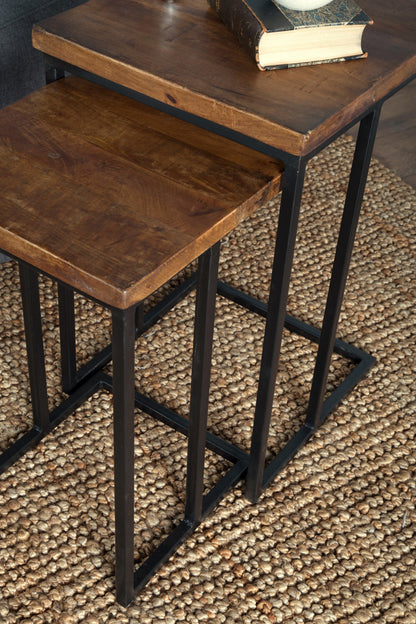 Set of Two 26" Black and Mahogany Solid Wood Nested Tables