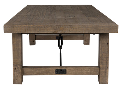 55" Brown Solid Wood Distressed Coffee Table